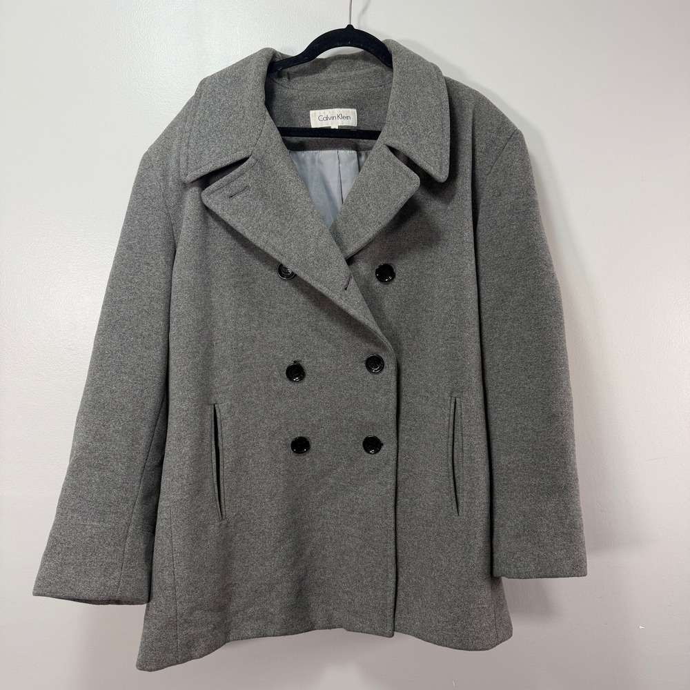 Calvin Klein Womens 3X Gray Wool Blend Double Breasted Pea Coat Plus Size